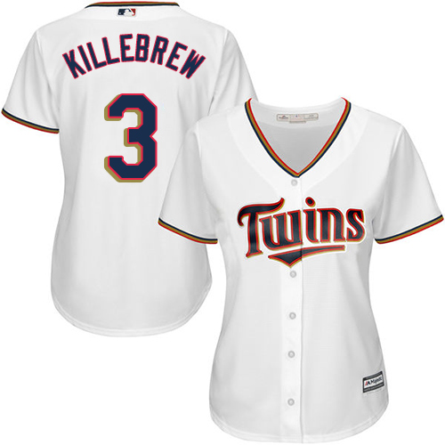 Twins #3 Harmon Killebrew White Home Women's Stitched MLB Jersey - Click Image to Close